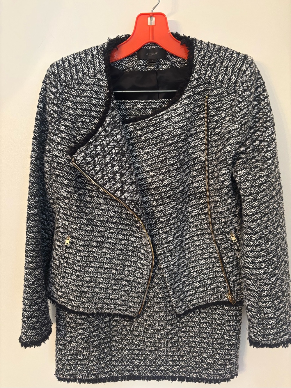 J. Crew Black & White Tweed Zip Front Blazer and Skirt Size 2